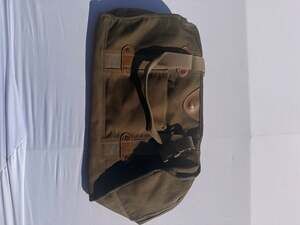 Adolfo Green Canvas Duffle Travel Bag with Plaid Lining and Leather Trim